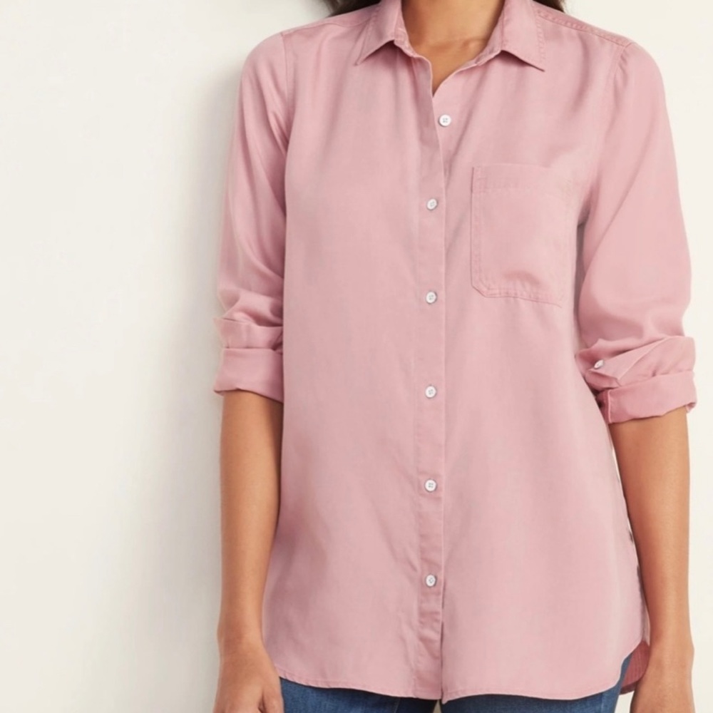 Old Navy Pink 100% Tencel Lyocell Soft Button Up Long Sleeves in Size Medium